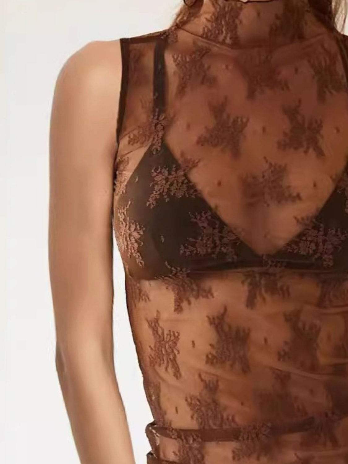 Lace Mock Neck Top - Trendsi - Flyclothing LLC