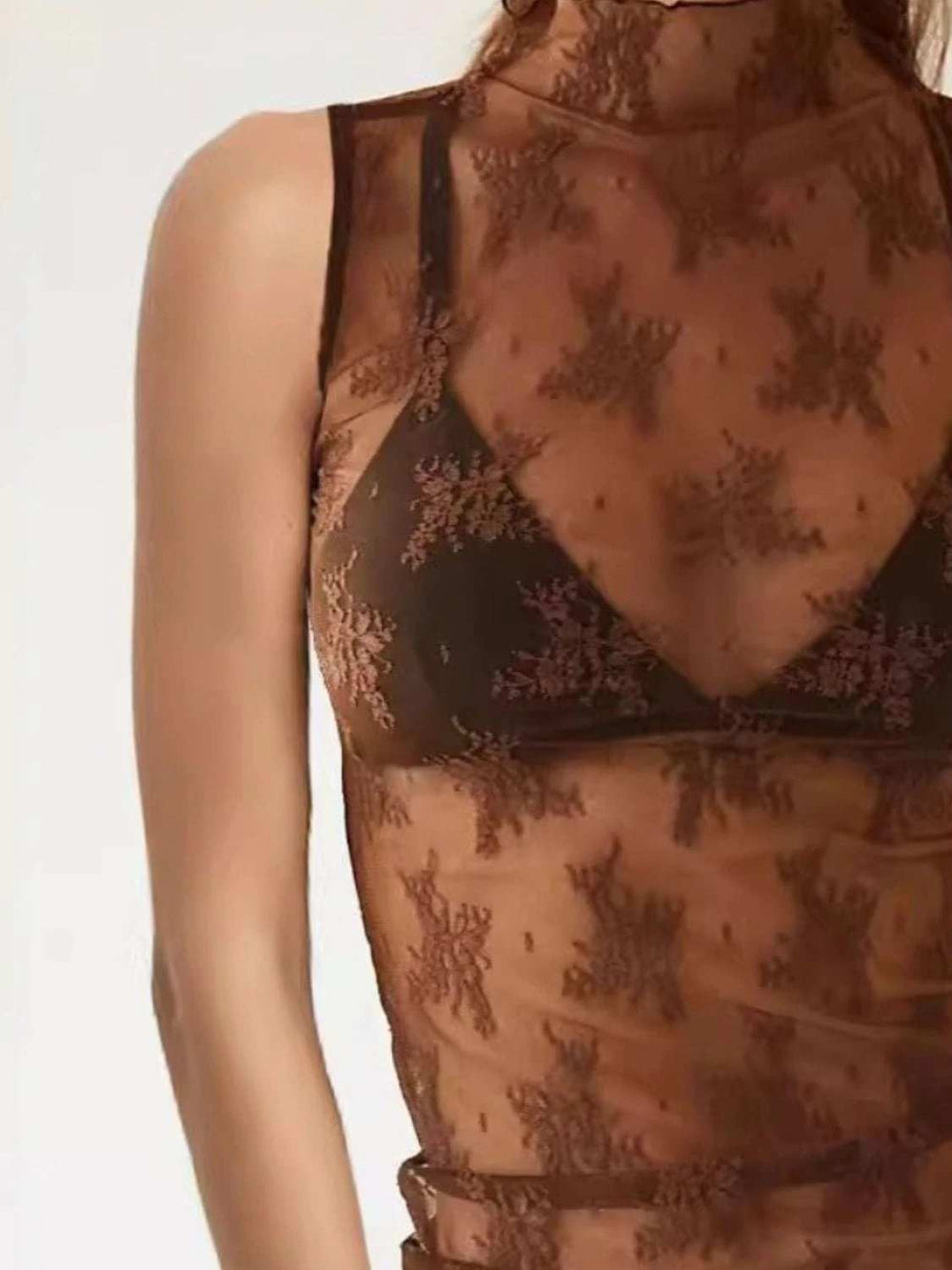 Lace Mock Neck Top - Trendsi - Flyclothing LLC