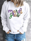 MARDI GRAS Sequin Long Sleeve Sweatshirt - Trendsi