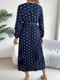 Tied Polka Dot Long Sleeve Midi Dress - Trendsi - Flyclothing LLC
