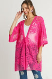 Umgee Full Size Floral Lace Open Front Kimono Sleevee Cover Up with Waist Tie Plus Size - Trendsi
