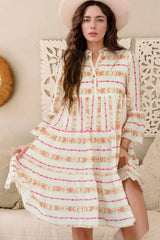 Printed Ruffled Notched Loose Dress - Trendsi - Flyclothing LLC