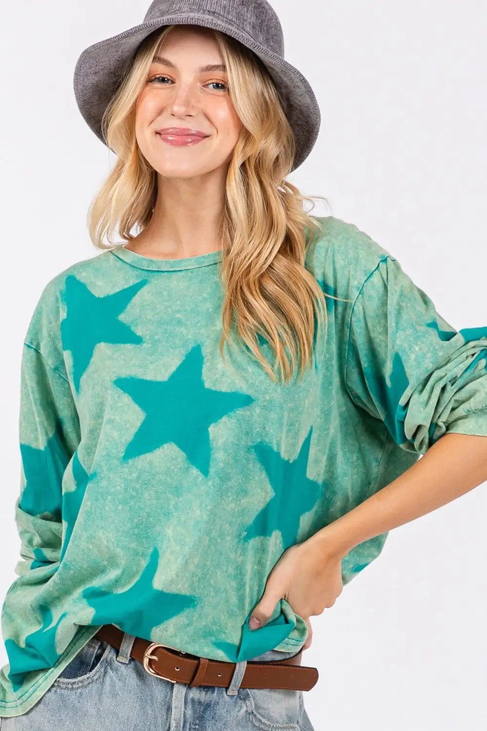 SAGE + FIG Mineral Wash Star Pattern T-Shirt - Trendsi