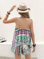 Printed V-Neck Top and Shorts Set - Trendsi