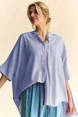 Davi & Dani Rhinestone Pleat Back Short Sleeve Loose Fit Shirt - Trendsi - Flyclothing LLC