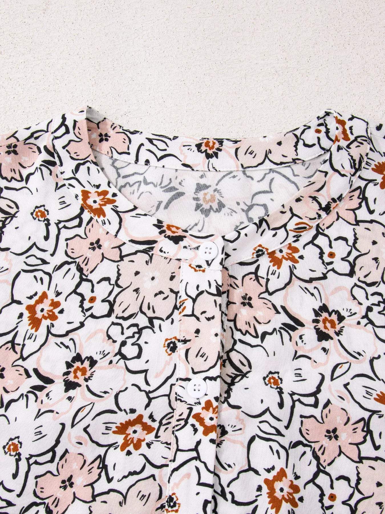 Floral Print Frilled Puff Sleeve Button Down Shirt - Trendsi - Flyclothing LLC