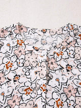 Floral Print Frilled Puff Sleeve Button Down Shirt - Trendsi - Flyclothing LLC