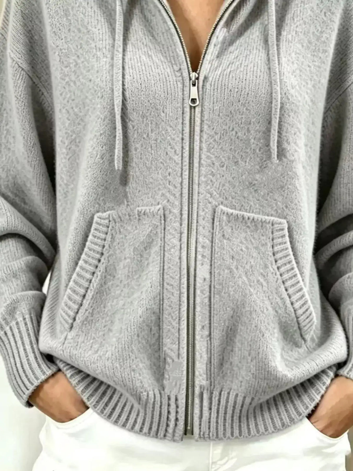 Zip-Up Hooded Knit Cardigan - Trendsi - Flyclothing LLC