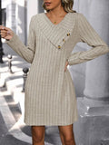 V-Neck Long Sleeve Knit Dress - Trendsi