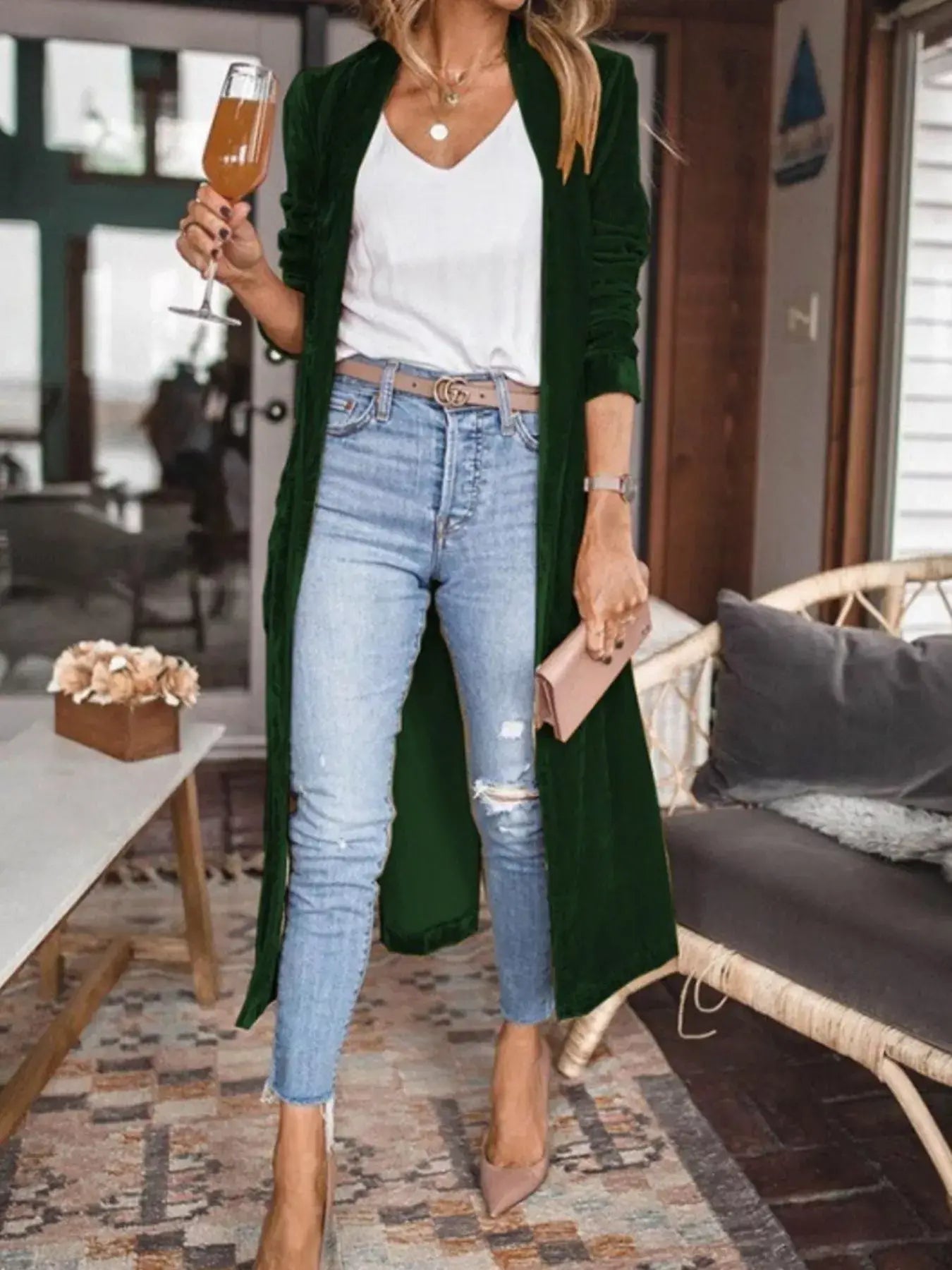 Open Front Long Sleeve Longline Cardigan - Trendsi - Flyclothing LLC