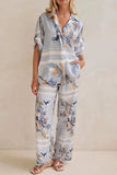 Printed Button Up Shirt and Pants Set - Trendsi