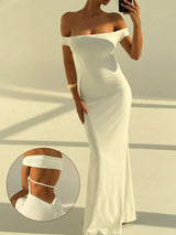 Backless Off-Shoulder Bodycon Mermaid Maxi Dress - Trendsi - Flyclothing LLC