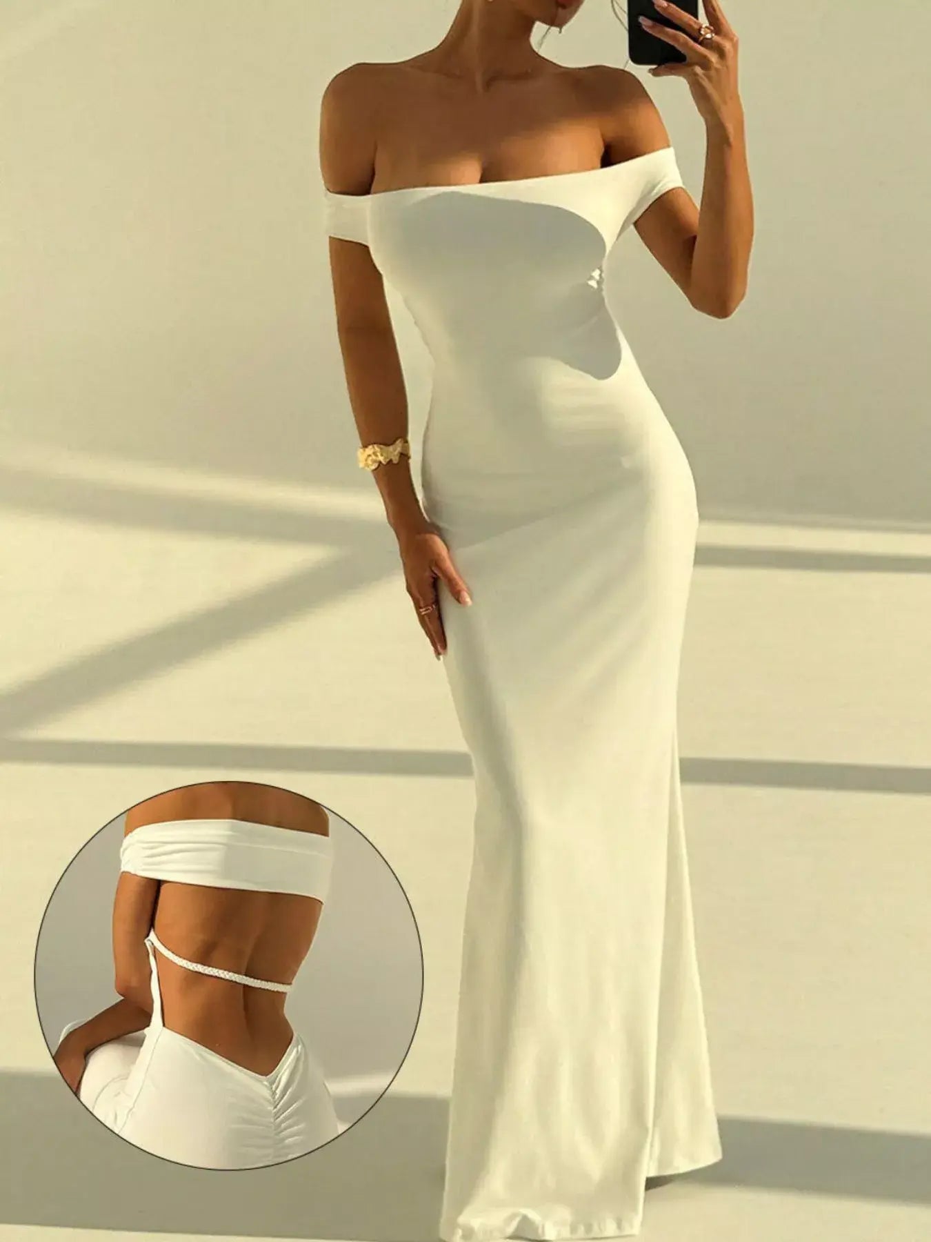 Backless Off-Shoulder Bodycon Mermaid Maxi Dress - Trendsi - Flyclothing LLC