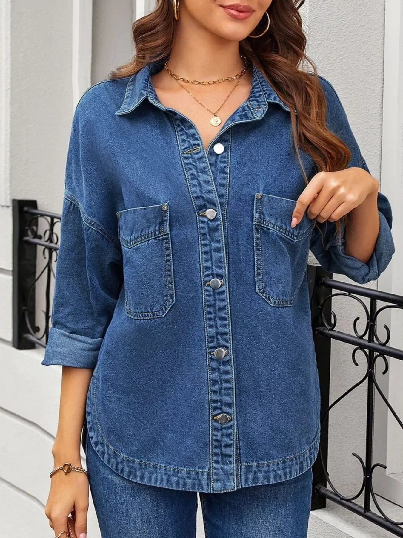 Casual Button Up Loose Fit Denim Jacket - Trendsi - Flyclothing LLC
