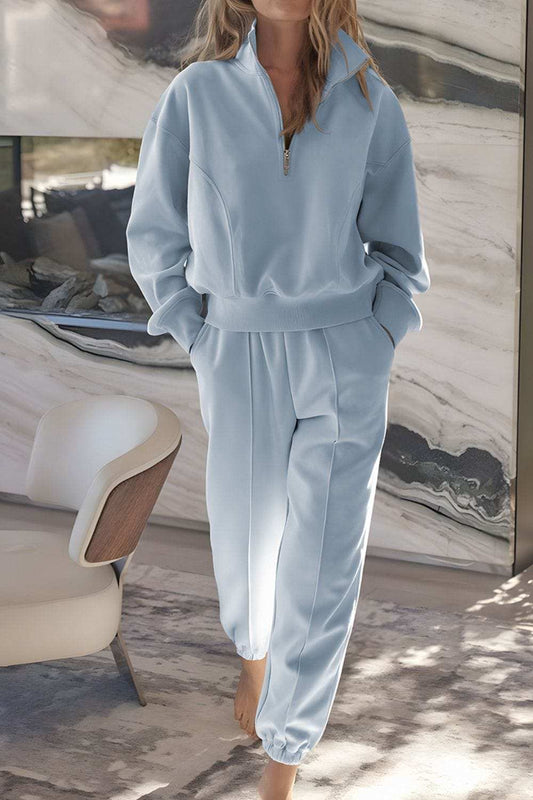 Half Zip Long Sleeve Top and Joggers Set - Trendsi - Flyclothing LLC