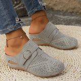 Suede Round Toe Wedge Sandals - Trendsi