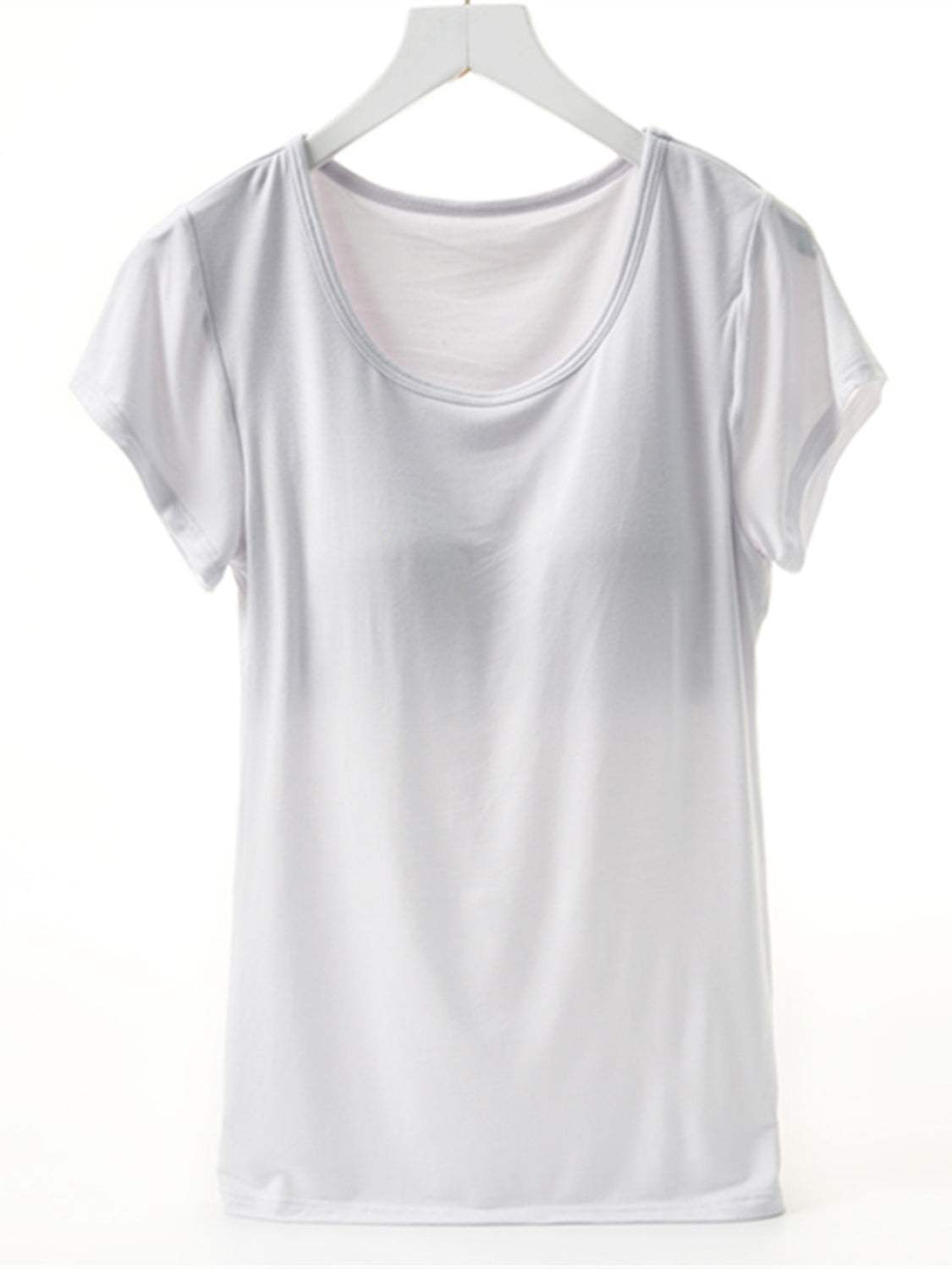Round Neck Short Sleeve T-Shirt with Bra - Trendsi - Flyclothing LLC