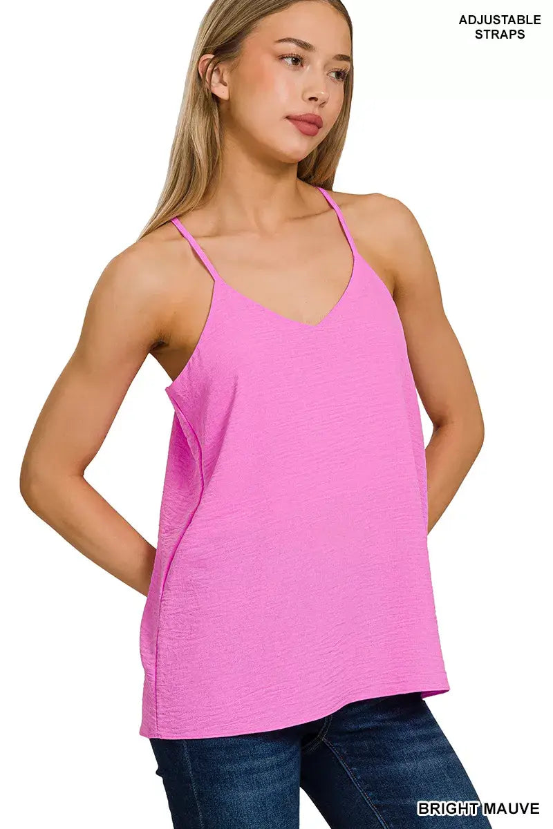 Zenana Woven Airflow Adjustable Strap V-Neck Cami - Trendsi - Flyclothing LLC