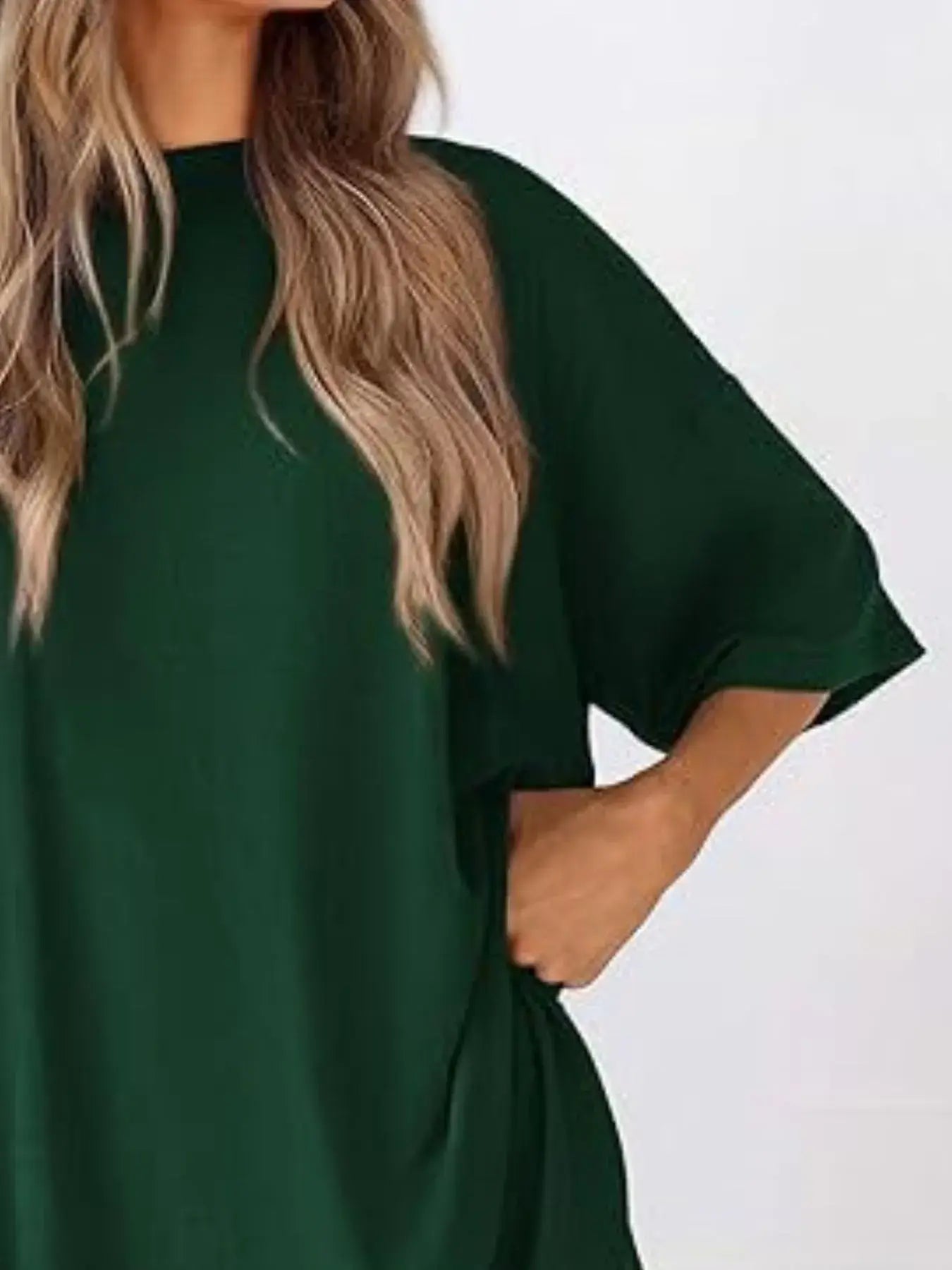 Full Size Oversized Round Neck Top and Shorts Set Plus Size - Trendsi - Flyclothing LLC