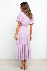 Tied Back Tiered Short Sleeve Midi Dress - Trendsi - Flyclothing LLC