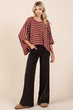 Mittoshop Texture Striped Print Round Neck Dolman Sleeve Top - Trendsi - Flyclothing LLC