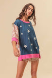 BiBi US Flag Theme Color Block Star Patch T-Shirt - Trendsi - Flyclothing LLC