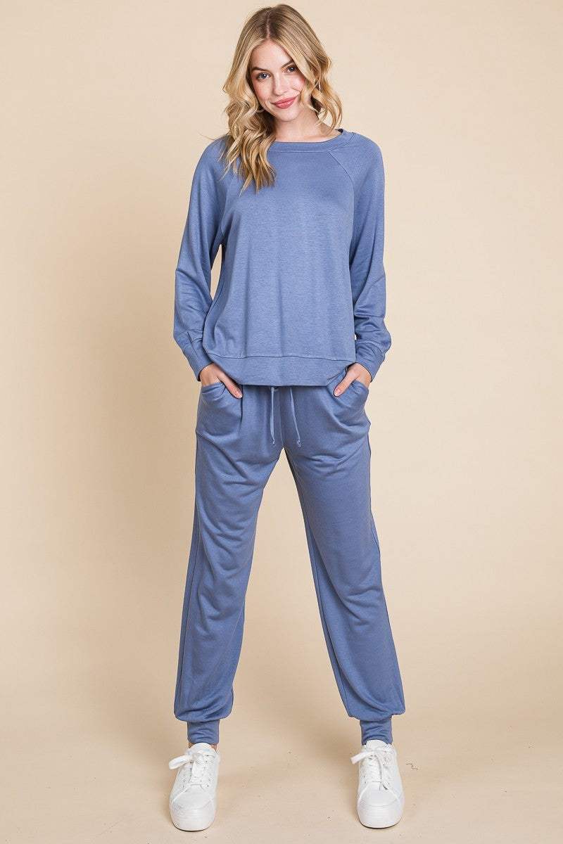 Super Lady Round Neck Raglan Sleeve Top and Pants Lounge Set - Trendsi - Flyclothing LLC
