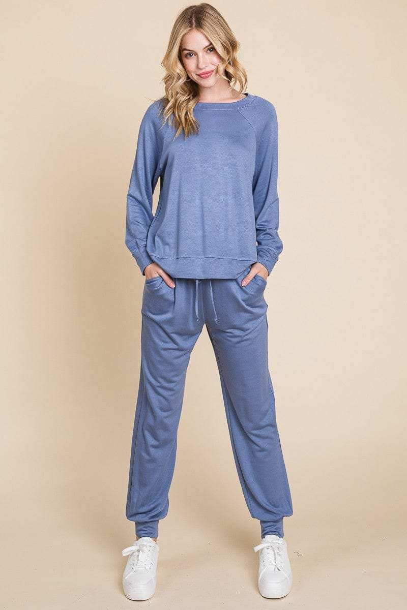 Super Lady Round Neck Raglan Sleeve Top and Pants Lounge Set - Trendsi - Flyclothing LLC