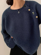 Button-Decorated Round Neck Sweater - Trendsi - Flyclothing LLC