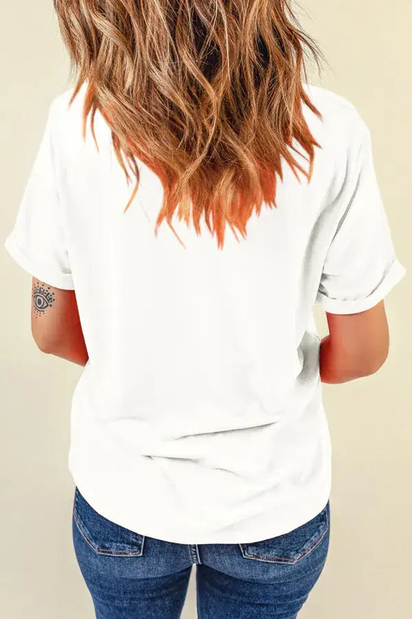 Sequined Flag Round Neck Short Sleeve T Shirt - Trendsi - Flyclothing LLC