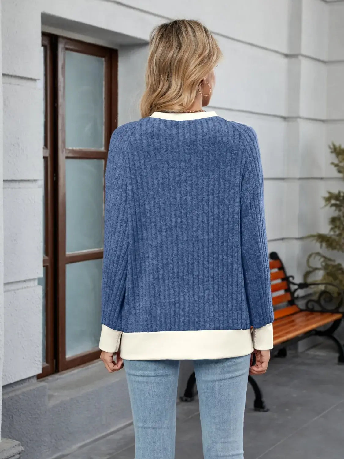 Contrast Trim Round Neck Long Sleeve T-Shirt - Trendsi - Flyclothing LLC