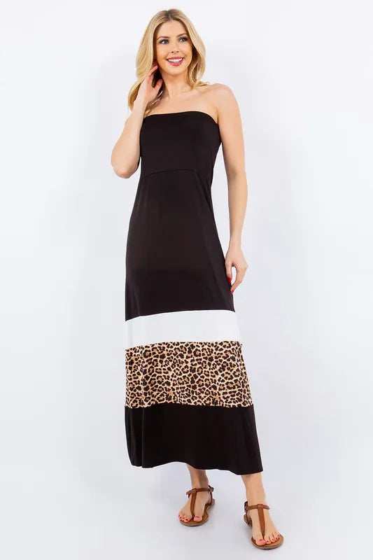 Celeste Full Size Leopard Color Block Tube Maxi Dress Plus Size - Trendsi - Flyclothing LLC