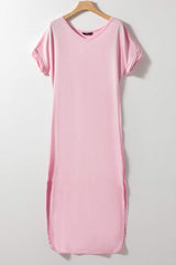 Slit Pocketed V-Neck Short Sleeve Dress - Trendsi - Flyclothing LLC