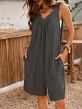 Casual V-Neck Sleeveless Romper with Pockets - Trendsi - Flyclothing LLC