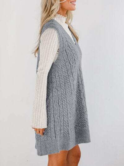Lovelet Cable Knit V-Neck Mini Sweater Overall Dress - Trendsi - Flyclothing LLC