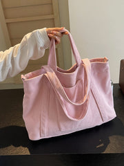 Corduroy Solid Large Tote Bag - Trendsi
