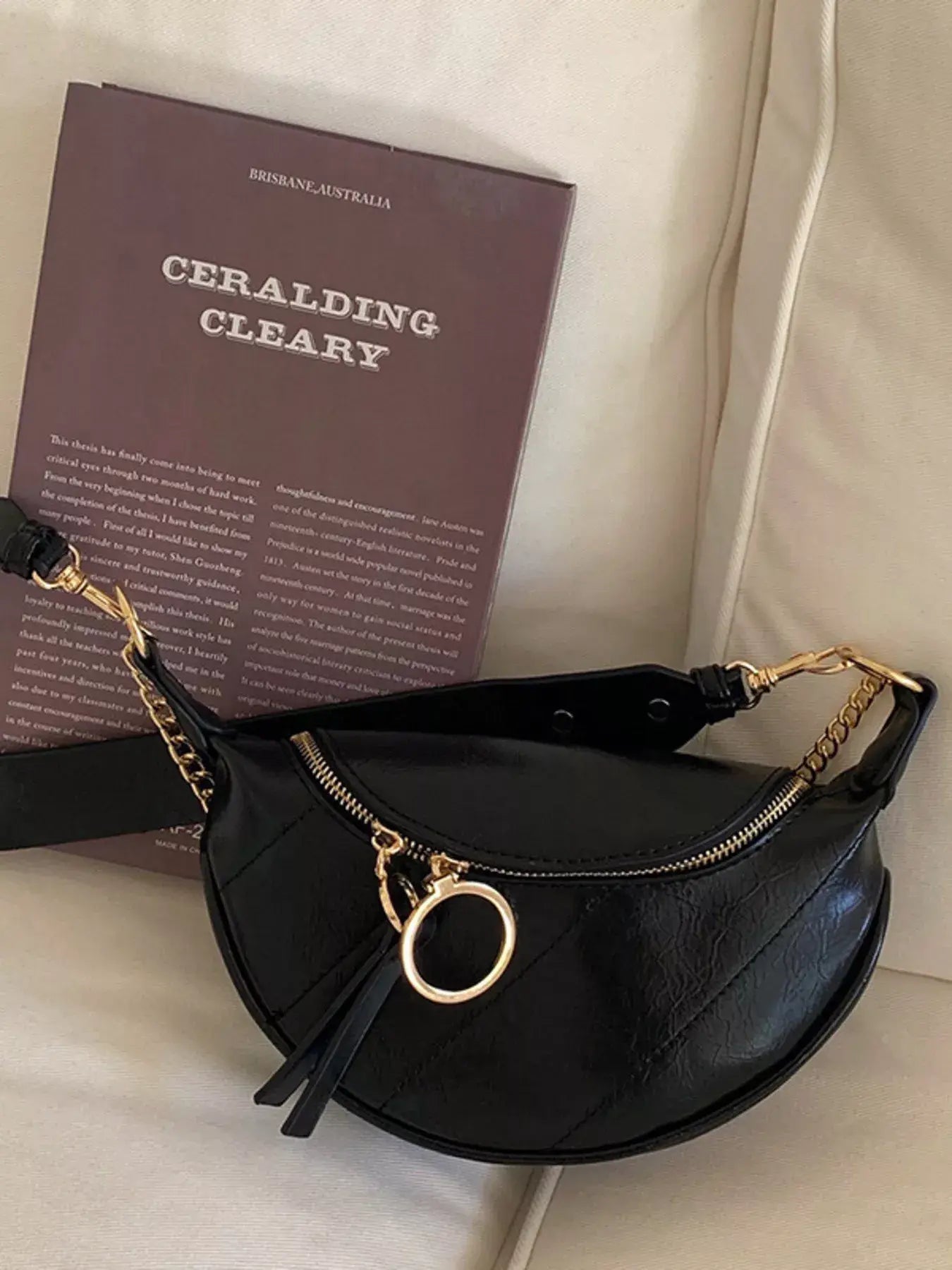 Chain Decor Crescent Crossbody Bag - Trendsi - Flyclothing LLC