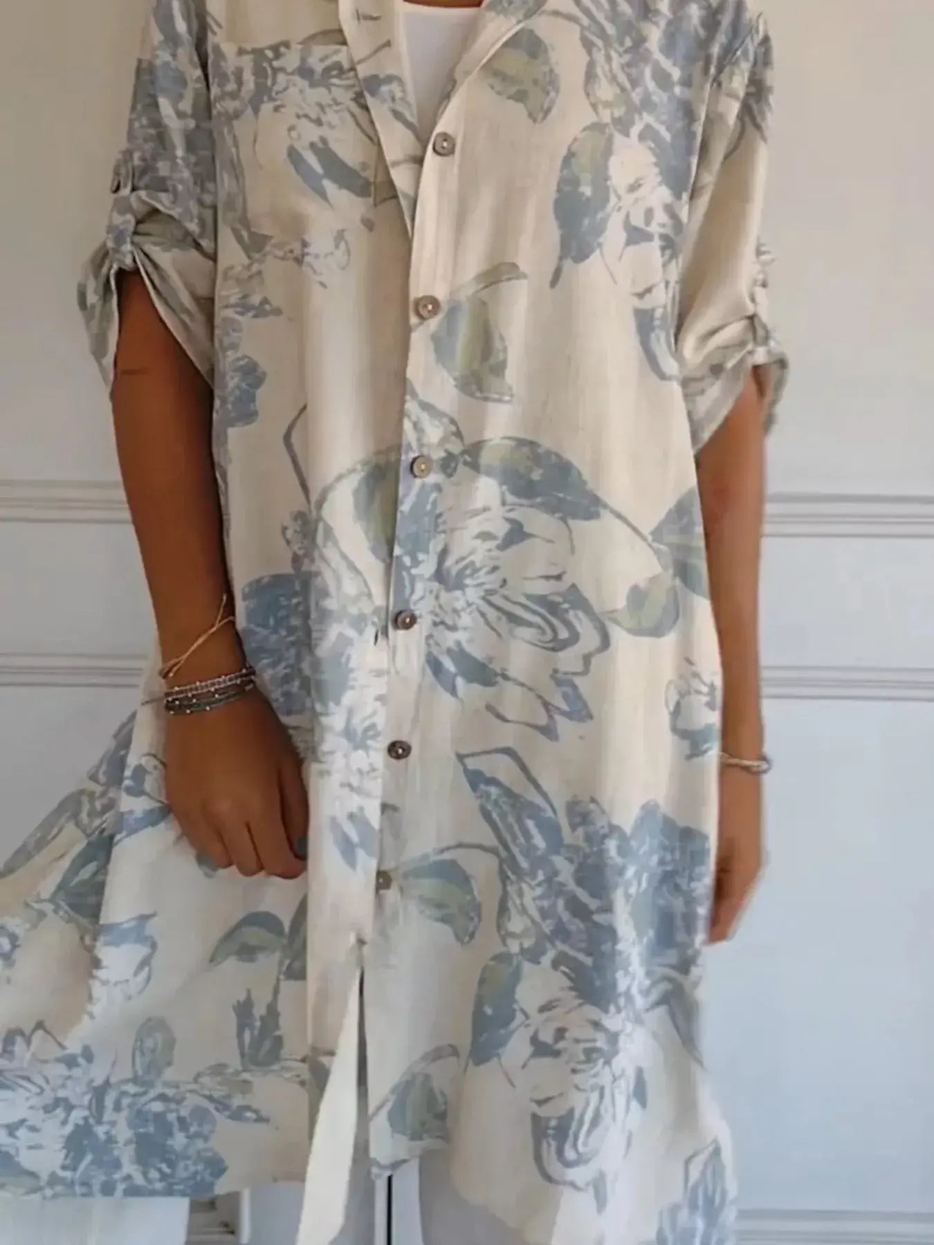 Full Size Floral Print Button-Up Shirt Dress Plus Size - Trendsi - Flyclothing LLC