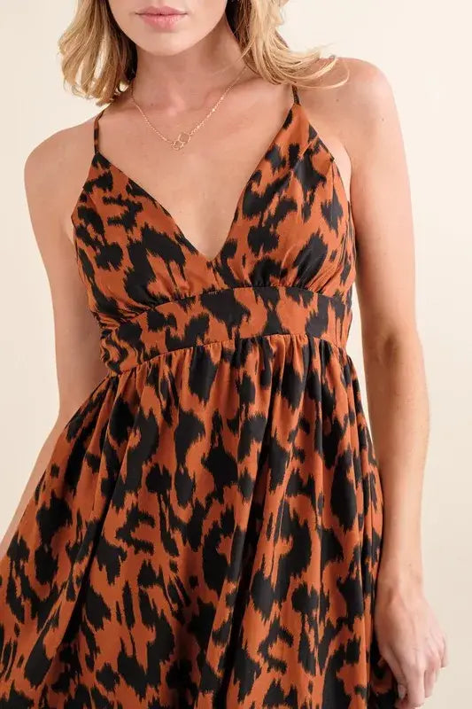 And The Why Leopard Print Plunge Maxi Dress - Trendsi - Flyclothing LLC
