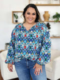 Double Take Full Size Printed Balloon Sleeve Blouse - Trendsi - Flyclothing LLC