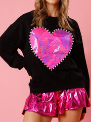 Pearl Trim Round Neck Sweatshirt - Trendsi