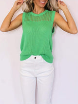 Openwork Round Neck Sweater Vest - Trendsi - Flyclothing LLC