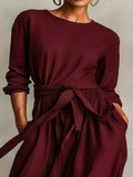 Full Size Long Sleeve Tie Waist Maxi Dress Plus Size - Trendsi - Flyclothing LLC