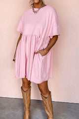 Round Neck Half Sleeve Mini Dress - Trendsi - Flyclothing LLC