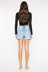 Kancan High Waist Frayed Denim Shorts - Trendsi - Flyclothing LLC