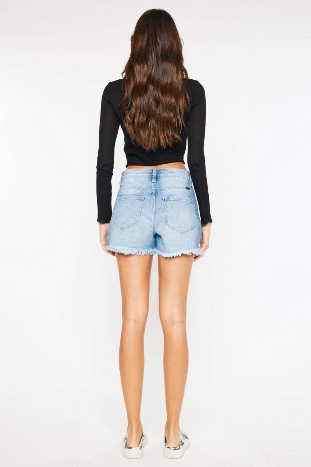 Kancan High Waist Frayed Denim Shorts - Trendsi - Flyclothing LLC