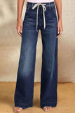 Contrast Drawstring Wide Leg Jeans - Trendsi