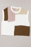 Cable-Knit Color Block Round Neck Sweater Vest - Trendsi
