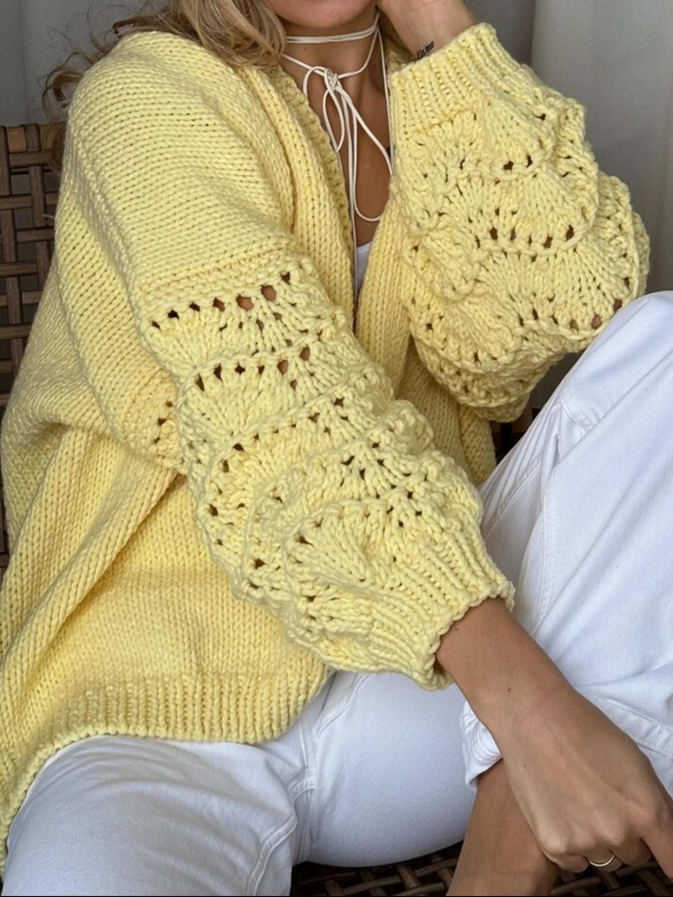 Crochet Open Front Drop Shoulder Cardigan - Trendsi - Flyclothing LLC