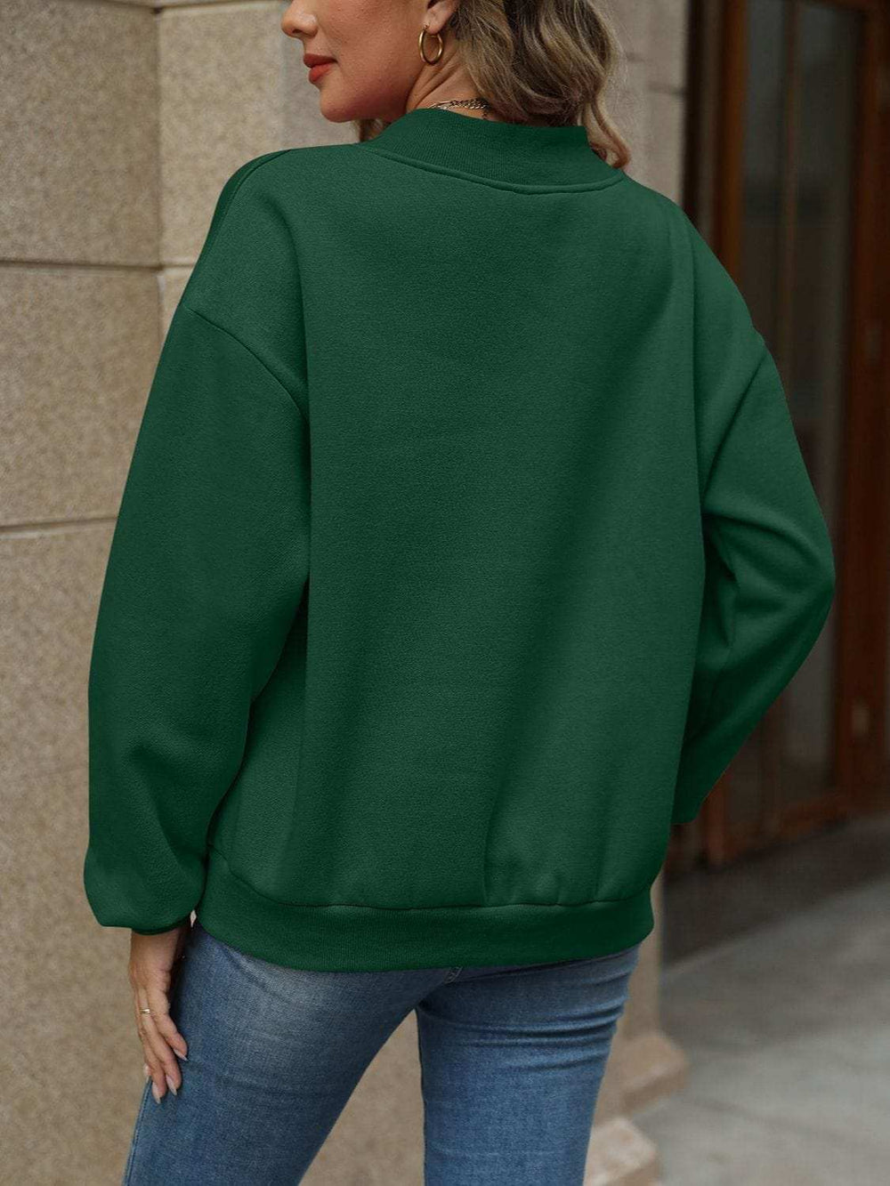 V-Neck Long Sleeve Dropped Shoulder Sweatshirt - Trendsi - Flyclothing LLC